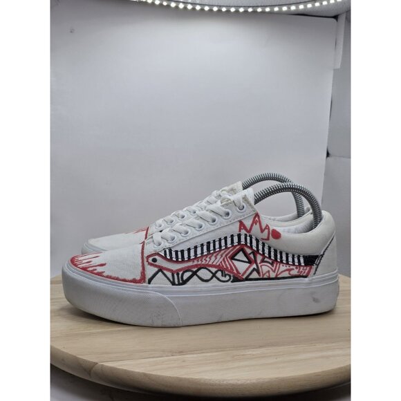 Vans Old Skool Skate Womens Size 9.5 White Canvas Skateboard Sneaker Customized - Picture 1 of 9